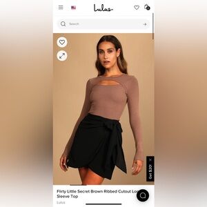 Lulus-Flirty Little Secret Brown Ribbed Cutout Long Sleeve Top